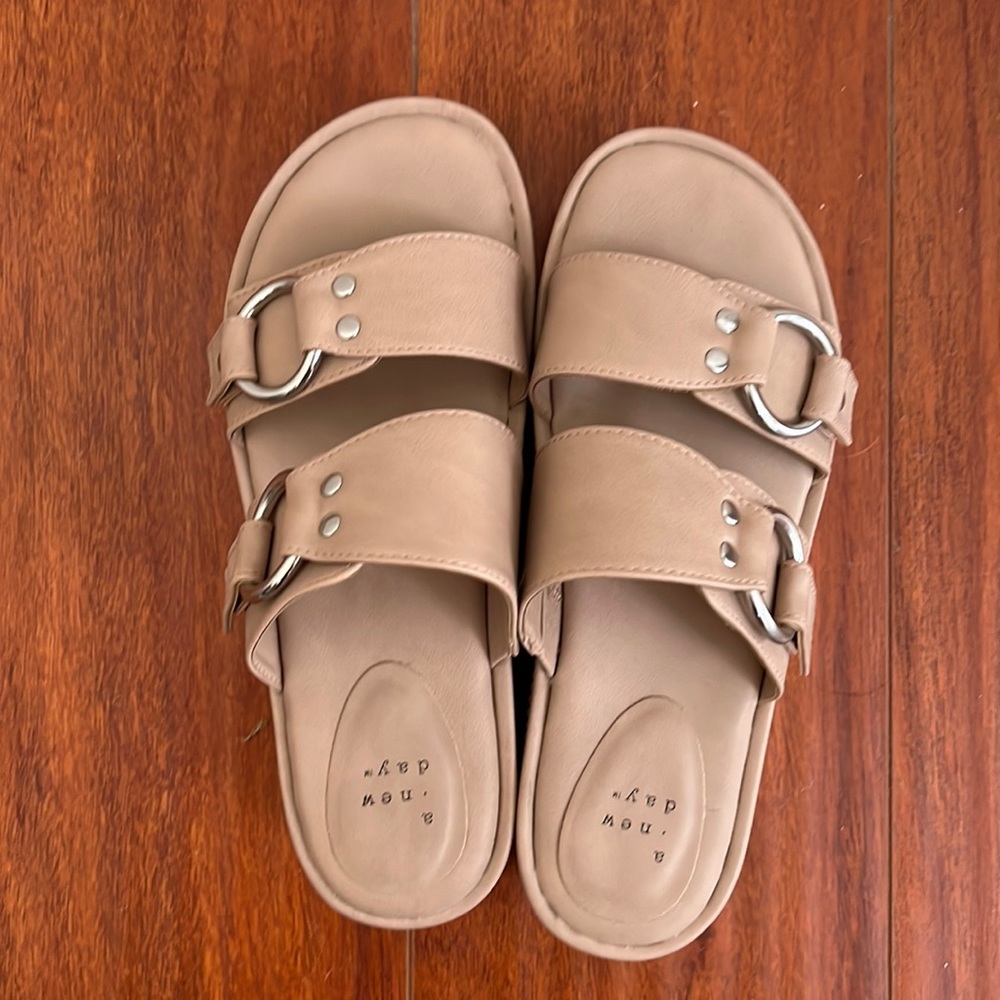 A New Day Taupe Platform Sandals with Silver Hardware